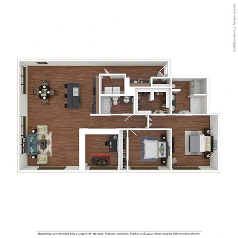 2x2 B7 a stylized floor plan with bedrooms and a living room